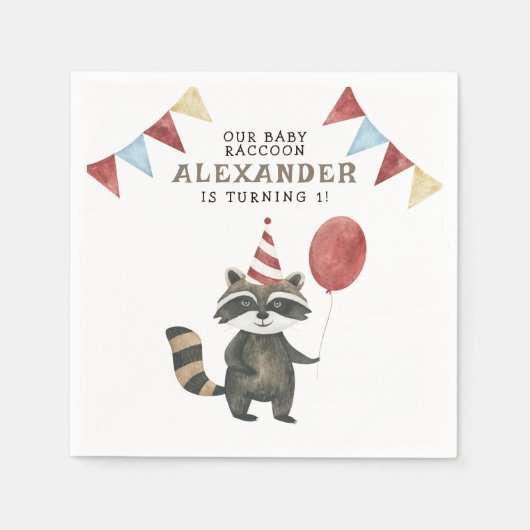 Our Baby Raccoon 1st Birthday Serviette (Vorderseite)