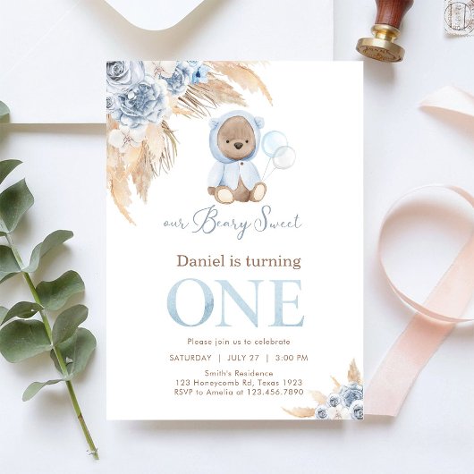 Our Beary Sweet Pampass First 1st Birthday  Einladung