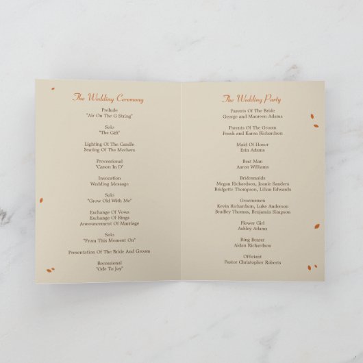 Our Bench Wedding Program Card Programm (Innenseite)