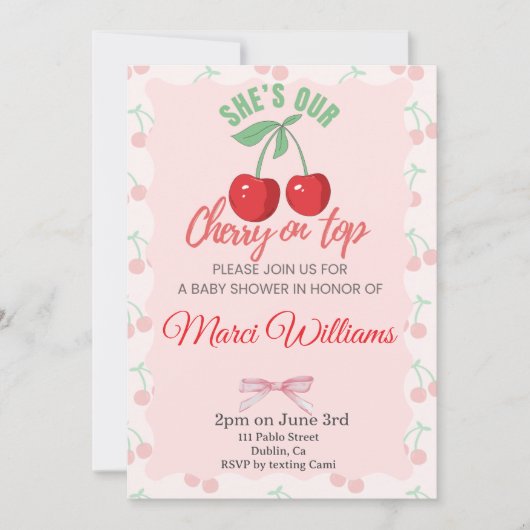 Our Cherry on Top Baby Shower Invitation Einladung (Vorderseite)
