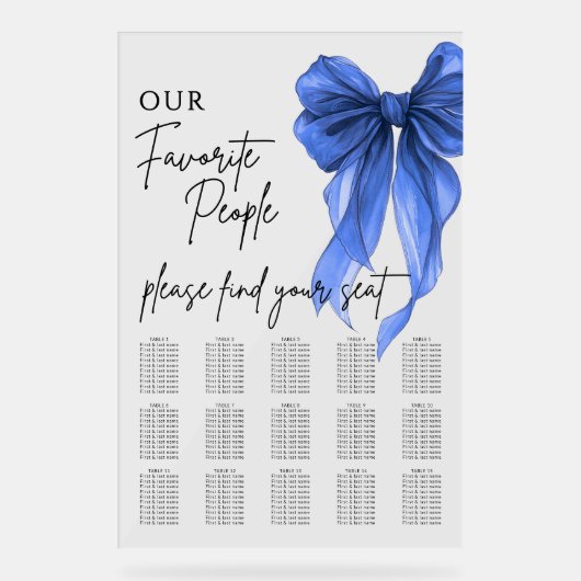 Our Favorite People Bow Wedding Seating Chart Acrylschild (Vorderseite)
