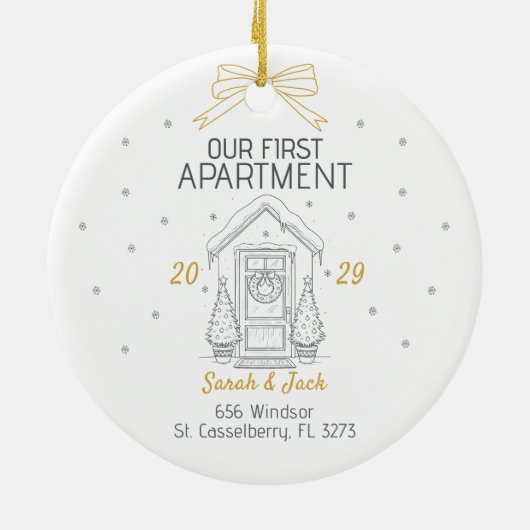 Our First Apartment Custom Year & Names Keramik Ornament (Hinten)