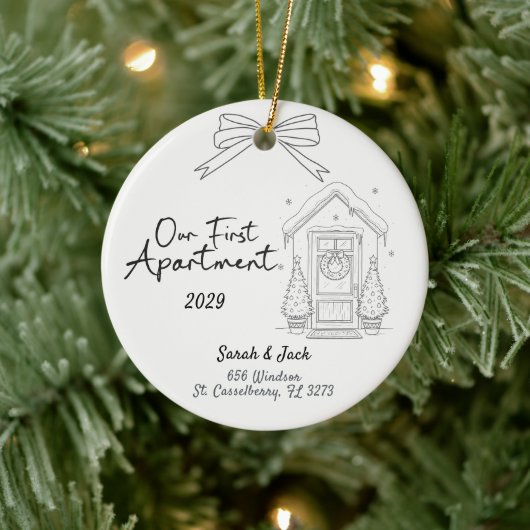 Our First Apartment Custom Year & Names Keramik Ornament (Baum)