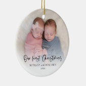 Our First Christmas 2 Photos Script Twin Baby Cera Keramik Ornament (Rechts)