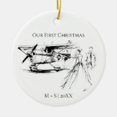 Our First Christmas Airplane Wedding Couple Photo Keramik Ornament (Vorne)