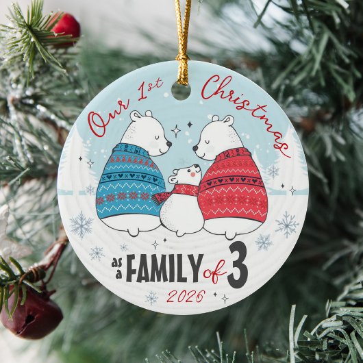 Our First Christmas as a Family of 3 Polar Bears Keramik Ornament