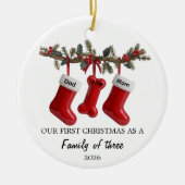 Our First Christmas as a Family of Three with Dog Keramik Ornament (Vorne)