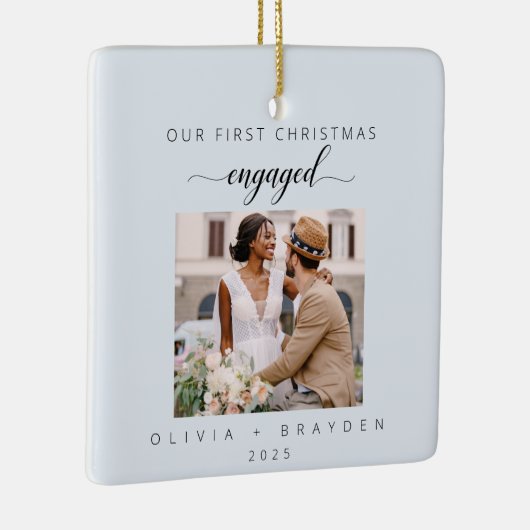 Our First Christmas As Engaged Winter Photo Keramikornament (Rechts)