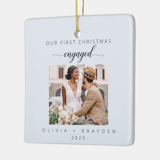 Our First Christmas As Engaged Winter Photo Keramikornament (Links)