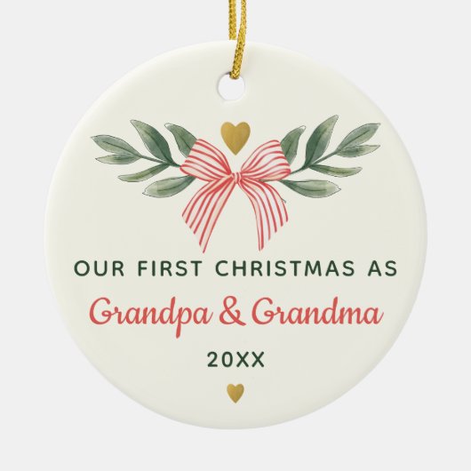 Our First Christmas As Grandma Grandpa Baby Photo Keramik Ornament (Vorne)