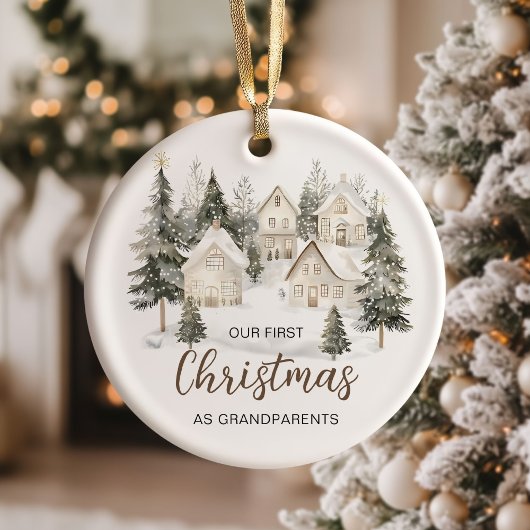 Our First Christmas as Grandparents Forest Trees Keramik Ornament