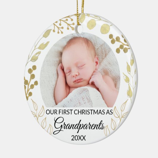 Our First Christmas As Grandparents Gold Photo Keramik Ornament (Links)