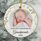 Our First Christmas As Grandparents Gold Photo Keramik Ornament