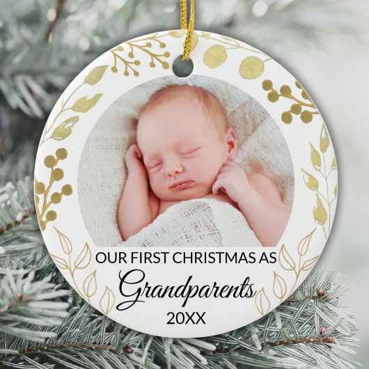 Our First Christmas As Grandparents Gold Photo Keramik Ornament