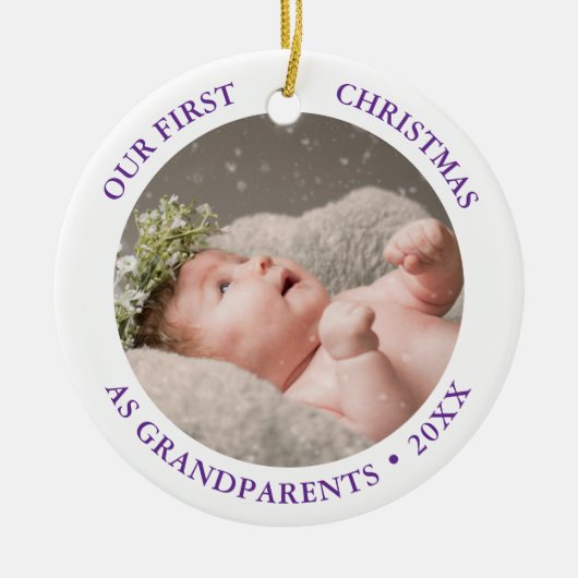 Our First Christmas as Grandparents Modern Photo Keramik Ornament (Vorne)