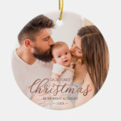 Our First Christmas as Mom and Dad Rose Gold Foil Keramik Ornament (Vorne)