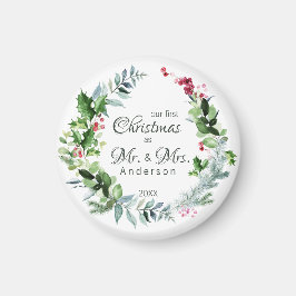Our First Christmas as Mr and Mrs Modern Wreath Magnet