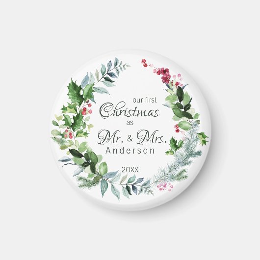 Our First Christmas as Mr and Mrs Modern Wreath Magnet (Vorne)