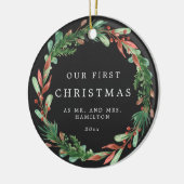 Our First Christmas as Mr and Mrs Wreath Ceramic O Keramik Ornament (Links)
