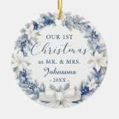 Our First Christmas as Mr Mrs Floral Wreath Keramik Ornament (Vorne)