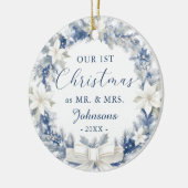 Our First Christmas as Mr Mrs Floral Wreath Keramik Ornament (Links)