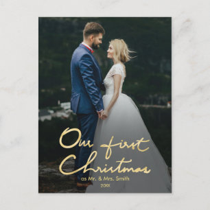Our First Christmas as Mr & Mrs Wird Falsch Gold F Feiertagspostkarte