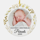 Our First Christmas As Parents Photo Gold Foliage Keramik Ornament (Hinten)