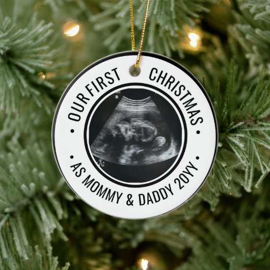 Our First Christmas as Parents Ultrasound Keramik Ornament (Baum)