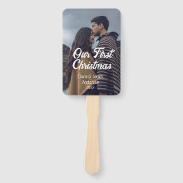 Our first Christmas couple photo name white gray Fächer