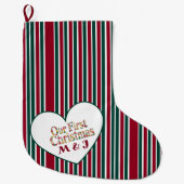 Our First Christmas Couples Plaid Monogram Initial Großer Weihnachtsstrumpf (Vorderseite)