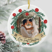 Our First Christmas Custom Photo Couples Picture Keramik Ornament