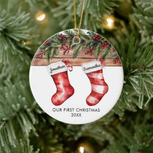 Our first Christmas cute stocking couple Keramik Ornament (Baum)