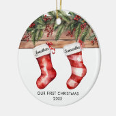 Our first Christmas cute stocking couple Keramik Ornament (Links)