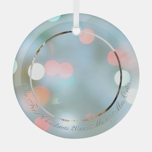 Our First Christmas DIY Names Datum Foto von Grey Ornament Aus Glas (Vorderseite)