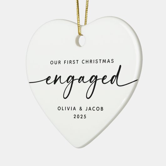 Our First Christmas Engaged Couple Heart Keramik Ornament (Links)