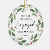 Our First Christmas Engaged Floral Greenery Wreath Keramik Ornament (Links)