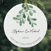 Our First Christmas Engaged Mistletoe Photo Cerami Keramik Ornament