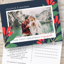 Our First Christmas Engaged Modern Foliage Photo Postkarte