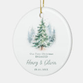 Our First Christmas Engaged Modern Script Tree Keramik Ornament (Links)