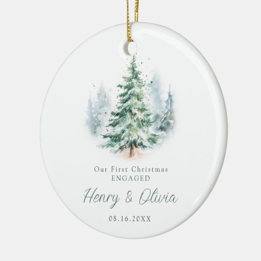 Our First Christmas Engaged Modern Script Tree Keramik Ornament (Links)