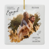 Our First Christmas Engaged Photo Christmas Keramikornament (Rückseite)