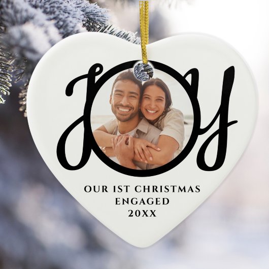 Our First Christmas Engaged Photo Heart-Shaped Keramik Ornament