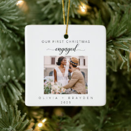 Our First Christmas Engaged Photo Holiday Keramikornament