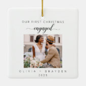 Our First Christmas Engaged Photo Holiday Keramikornament (Rückseite)