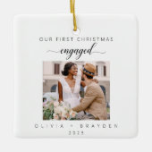 Our First Christmas Engaged Photo Holiday Keramikornament (Vorderseite)