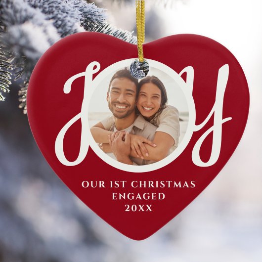 Our First Christmas Engaged Photo Red Heart-Shaped Keramik Ornament
