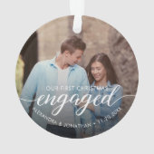 Our First Christmas Engaged Script Custom Photo Ornament (Rückseite)