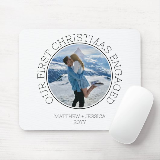 Our First Christmas Engaged SImple Modern Photo Mousepad (Mit Mouse)