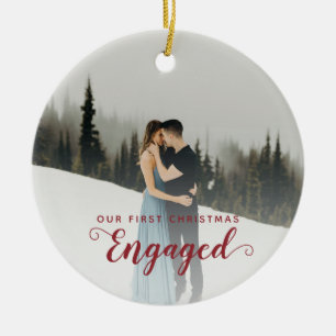 Our First Christmas Engaged Two Sided Photo Couple Keramik Ornament