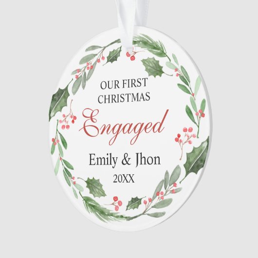 Our First Christmas Engaged wreath ornament (Vorderseite)